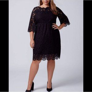 LANE BRYANT BLACK SCALLOP EDGE FIT & FLARE LINED LACE DRESS